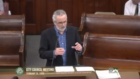 Speaker at City Council regular meeting discusses CDBG funding on February 25, 2026.