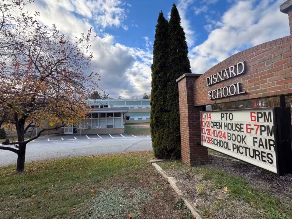 Sign at Disnard Elementary School on Hanover Street in Claremont, NH.