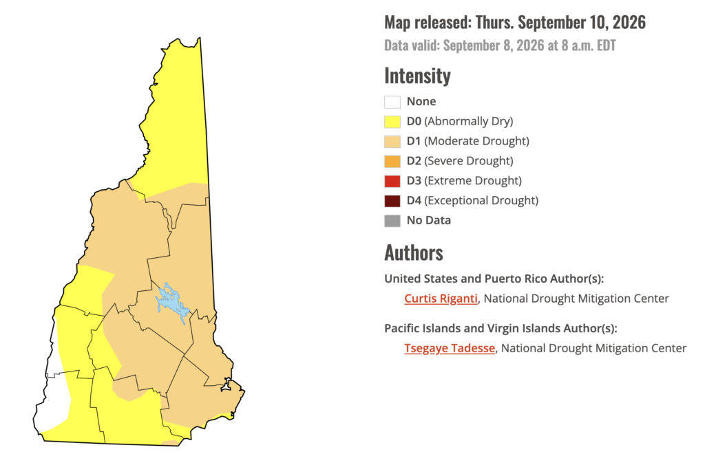 Screenshot of New Hampshire draught conditions as of September 8, 2026.